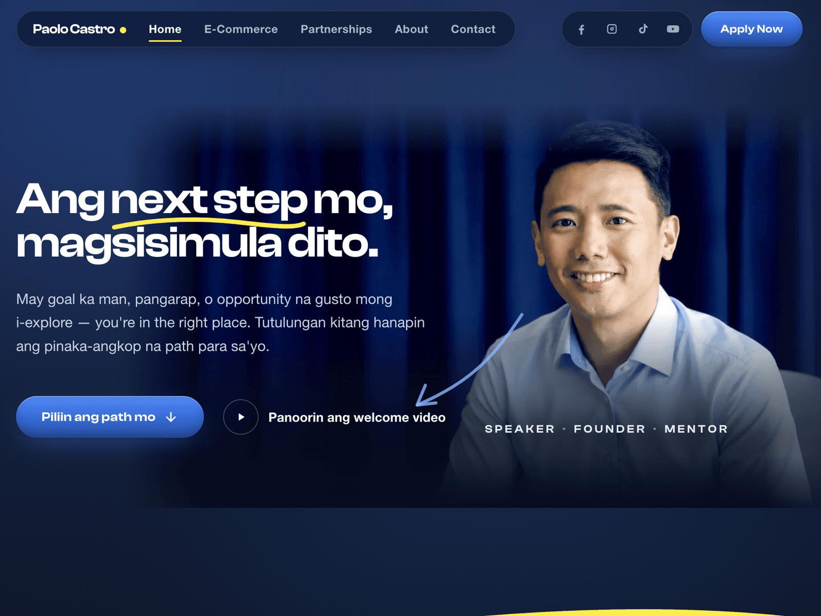 Coach Paolo Castro — A motion-rich Taglish funnel that routes two audiences to the right ask, built and tested to 20/20 green