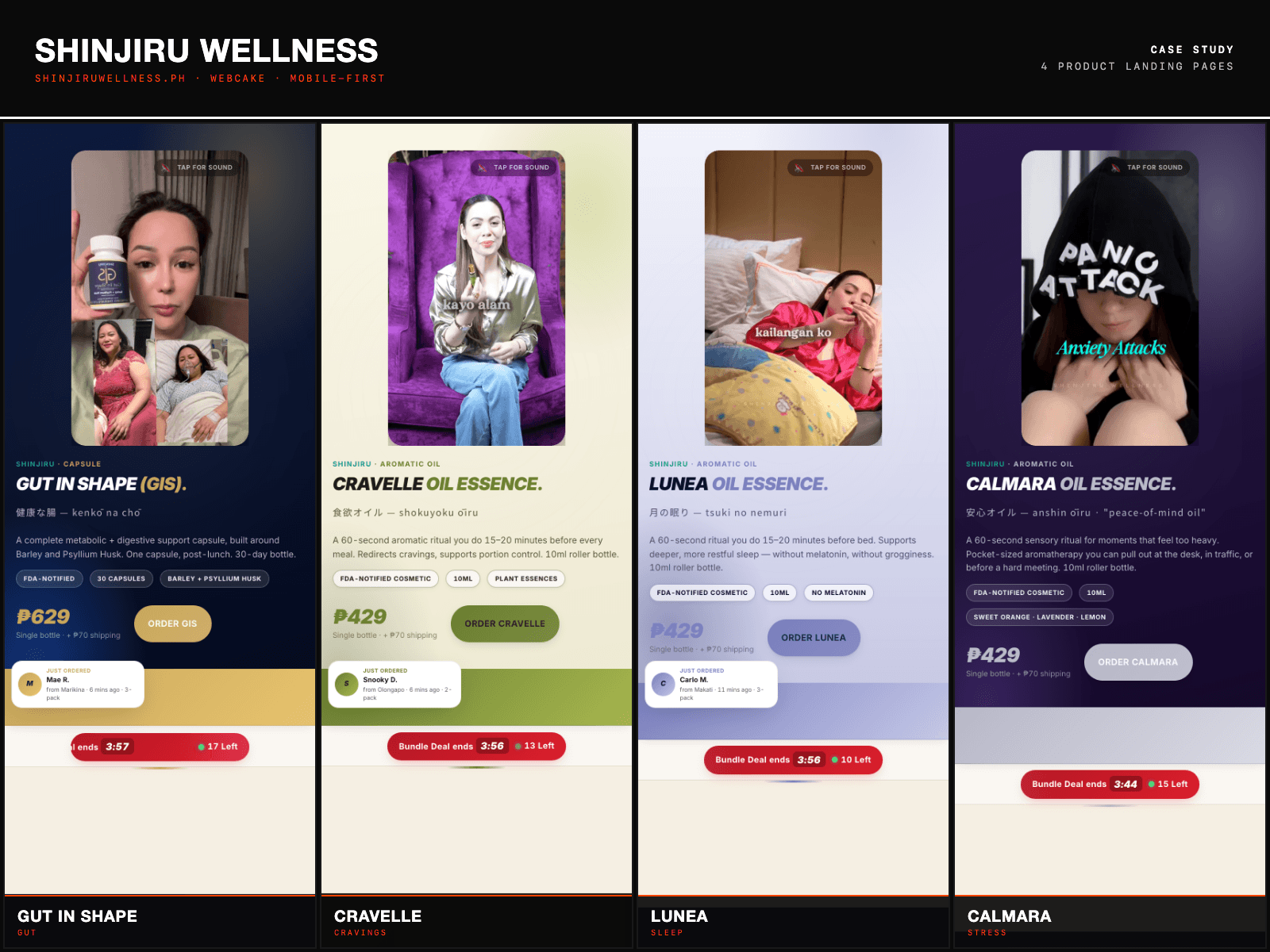 Shinjiru Wellness — 4 landing pages + a Messenger-commerce order pipeline