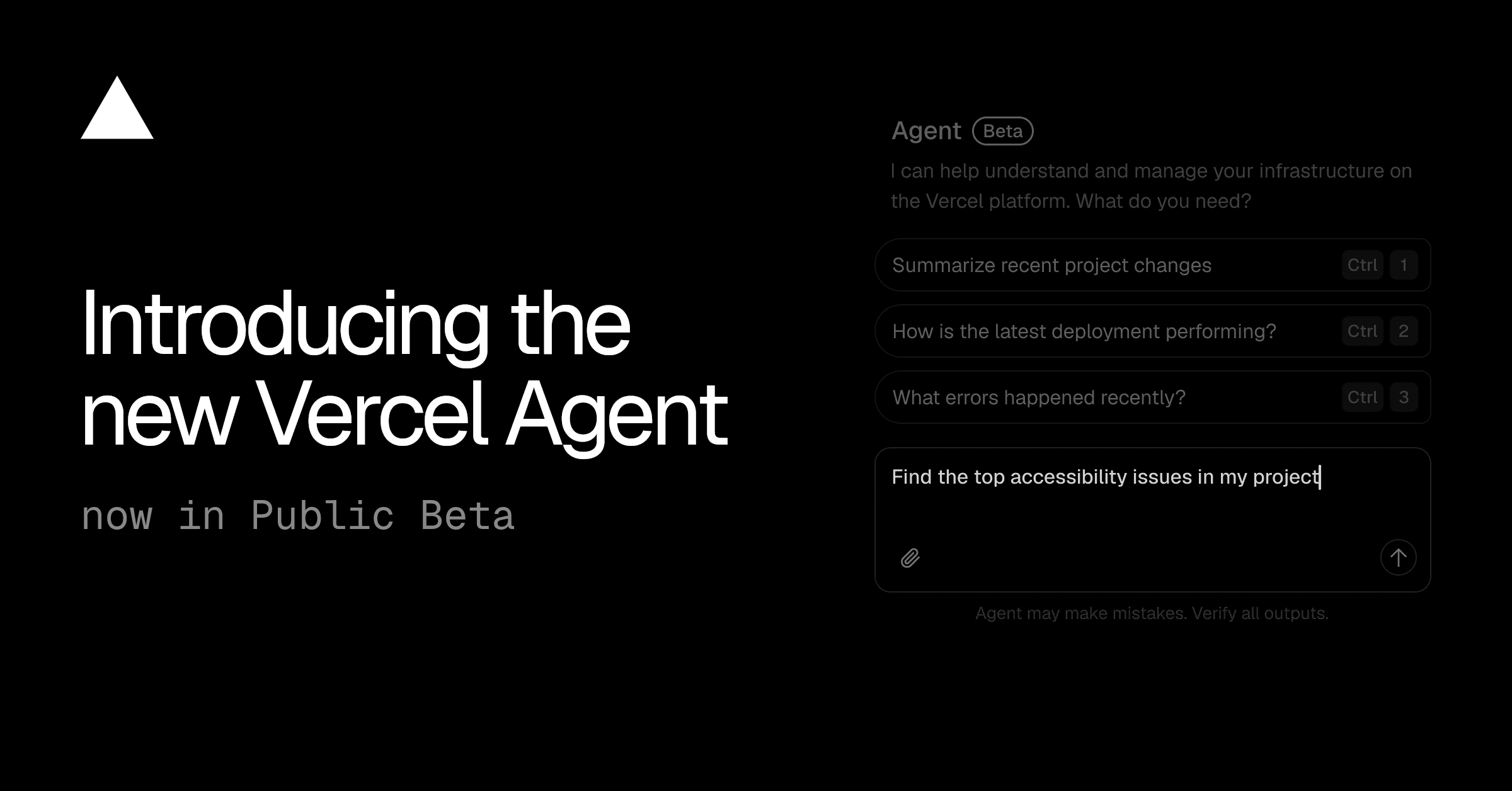 Vercel Agent dashboard showing agent-authored changes attributed separately from human changes in the audit log